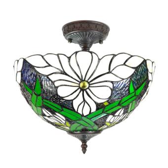 Plafondlamp Tiffany 6139 - Ø 36x35 cm Wit Groen Glas