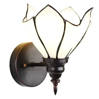 Wandlamp Tiffany 6187 - 23x17x19 cm Wit Bruin Glas Metaal