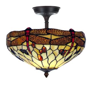 Tiffany plafondlamp Ø 30cm Beige Dragonfly Flow