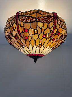 Tiffany plafondlamp Ø49cm Beige Dragonfly Flow